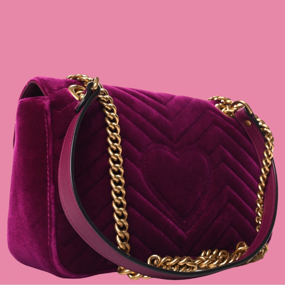 Gucci Velvet Matelasse Small GG Marmont Shoulder Bag Fuchsia Violet - Picture 4 of 10